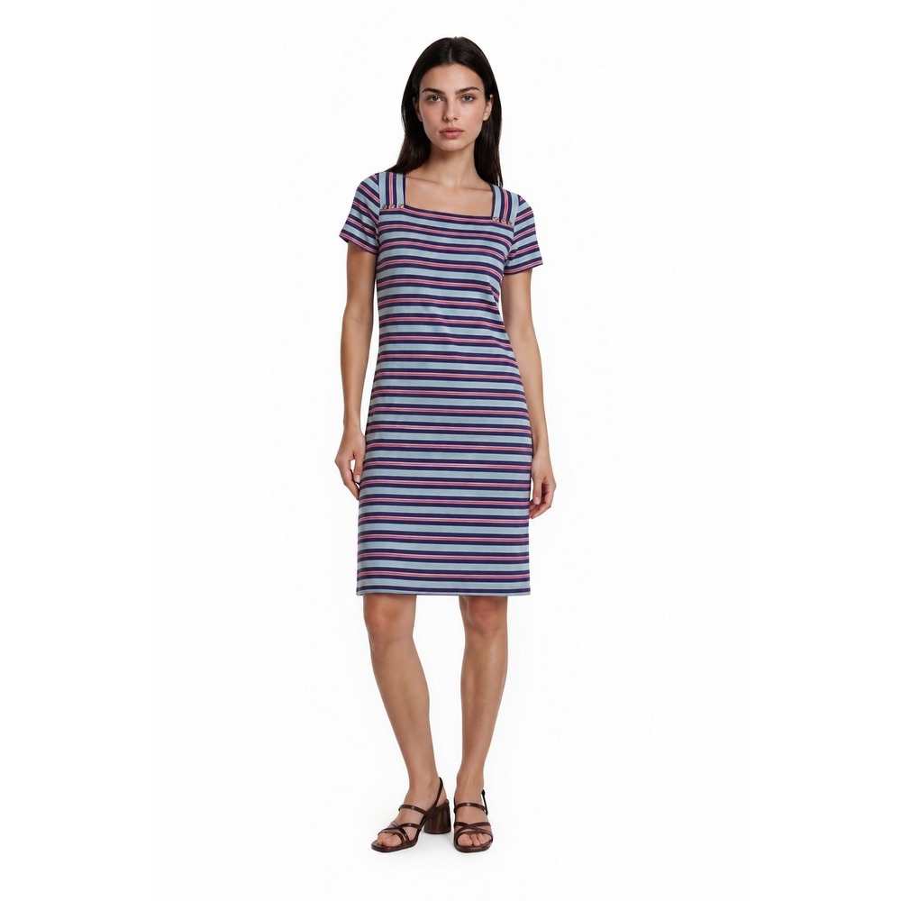 Lilly Pulitzer T Shirt Dress Women's Size Large Blue Pink Striped Square Neck